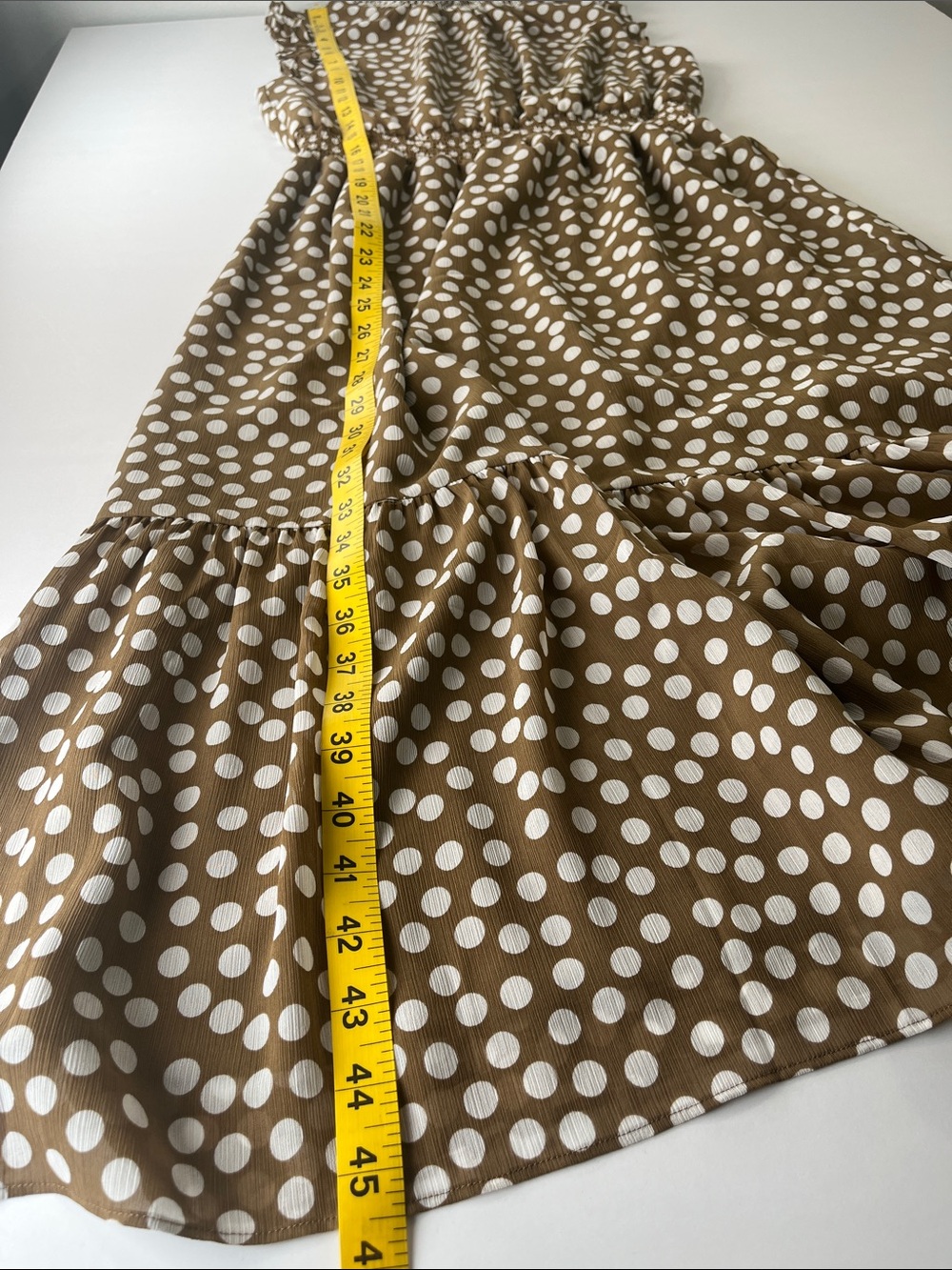 J. Crew Brown & White Polka Dot Sleeveless Midi Dress with Smocked Waist Sz S - Picture 4 of 7